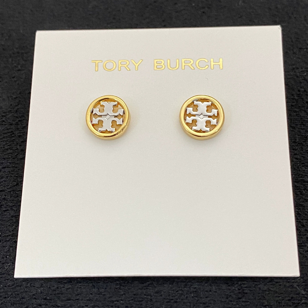 Tory Burch Mother Daughter Round Geometric Letter Cutout Metal Earrings